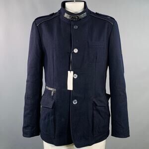 VERSACE Size 46 Navy Black Virgin Wool Blend Epaulets Jacket
